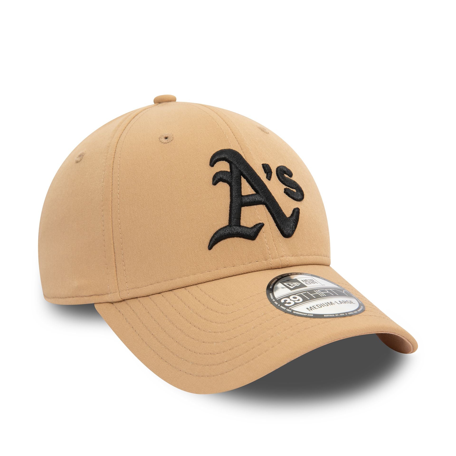 This is a Oakland Athletics Stretch Nylon Beige 39THIRTY Stretch Fit Cap 3