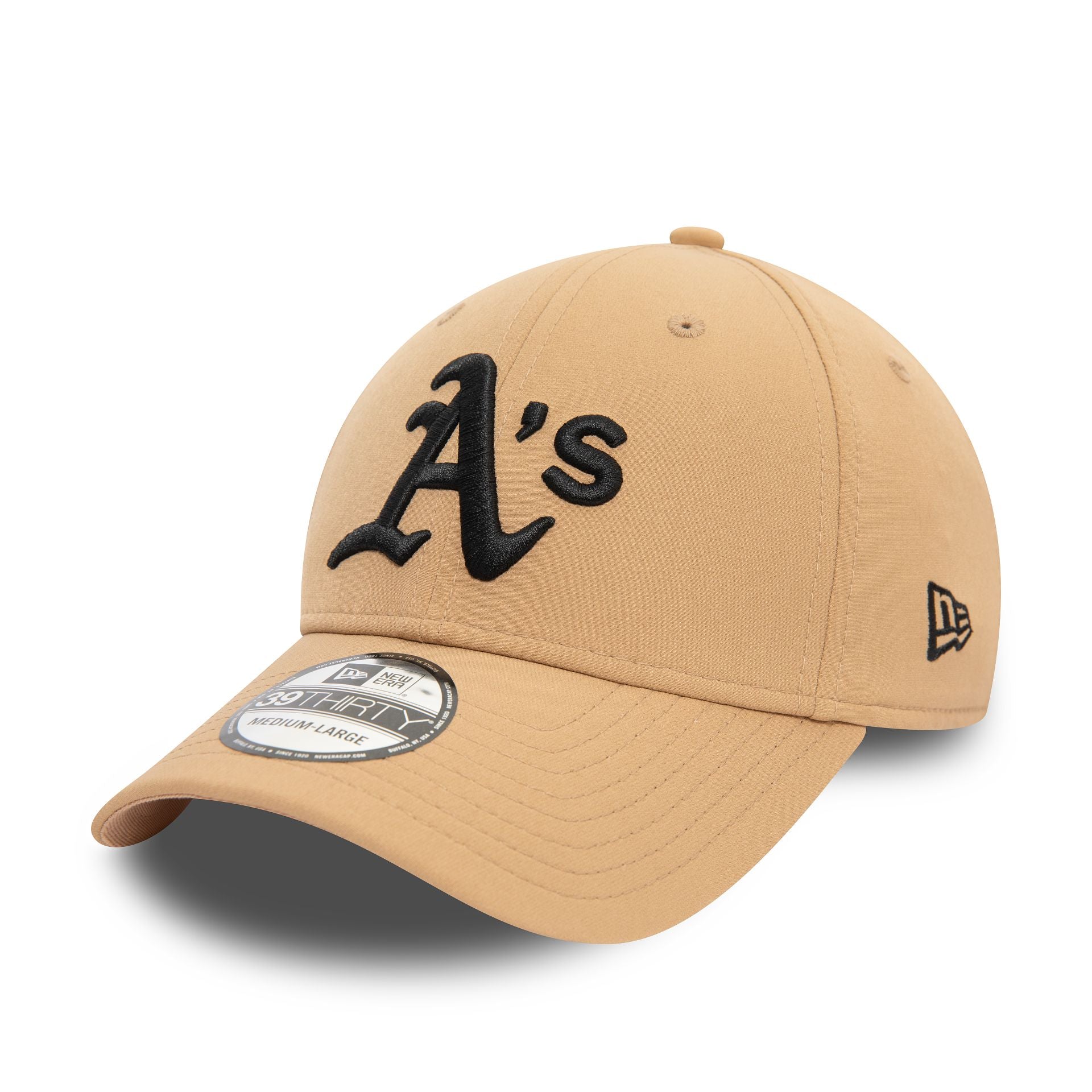 This is a Oakland Athletics Stretch Nylon Beige 39THIRTY Stretch Fit Cap 1