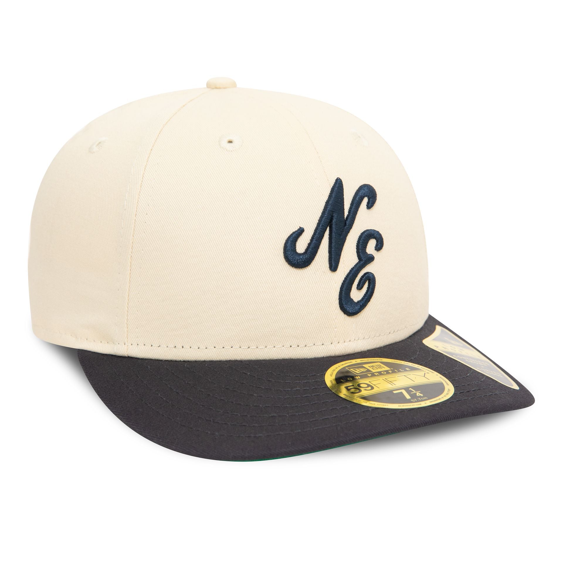 This is a New Era Heritage Script Cream Low Profile 59FIFTY Fitted Cap 1