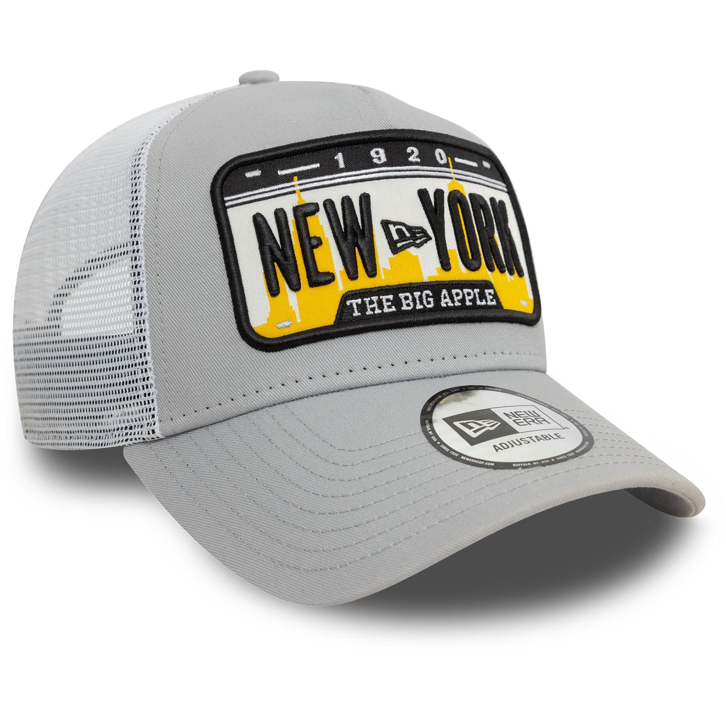 This is a New Era License Plate Grey 9FORTY E-Frame Adjustable Trucker Cap 3