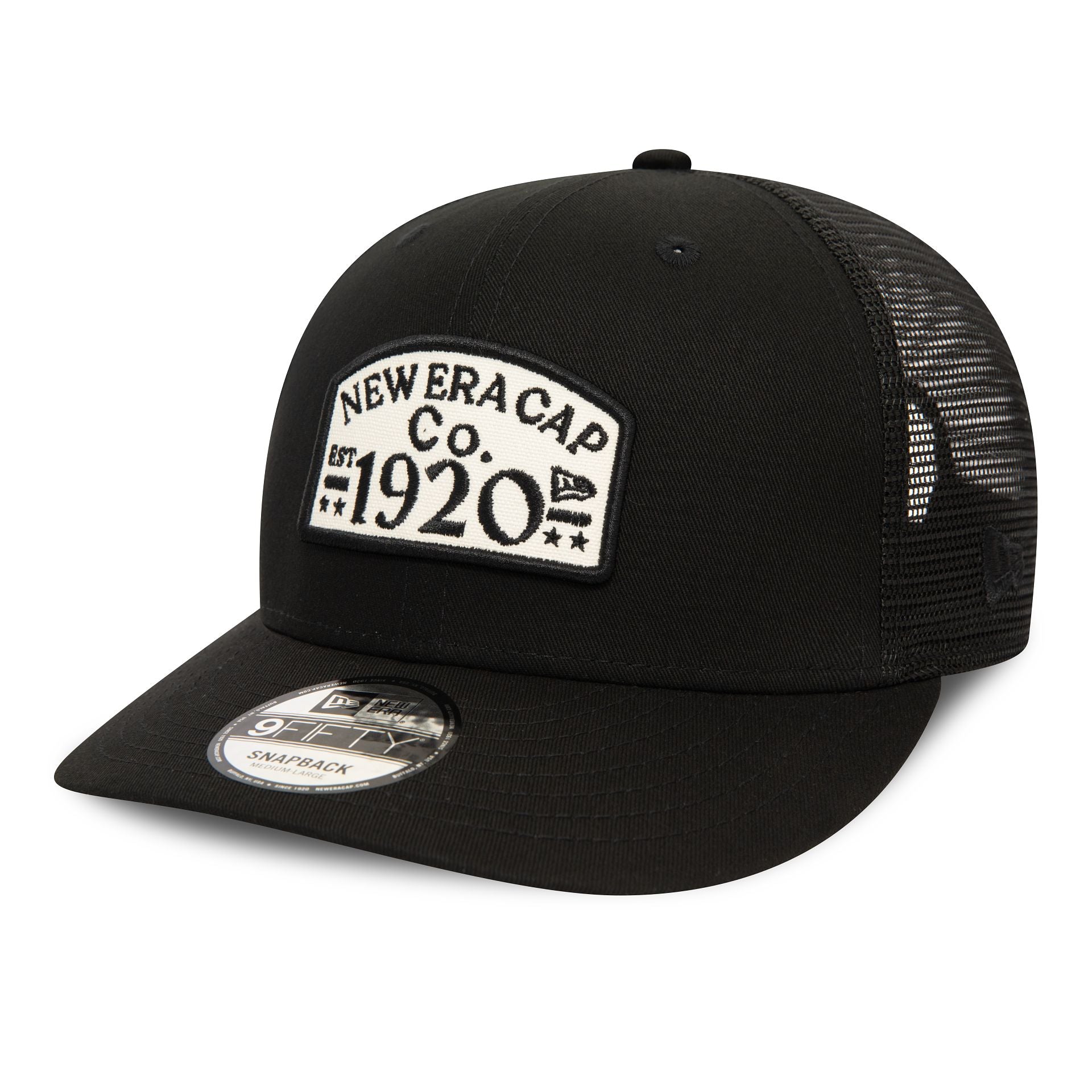 This is a New Era Patch Black 9FIFTY Snapback Trucker Cap 1