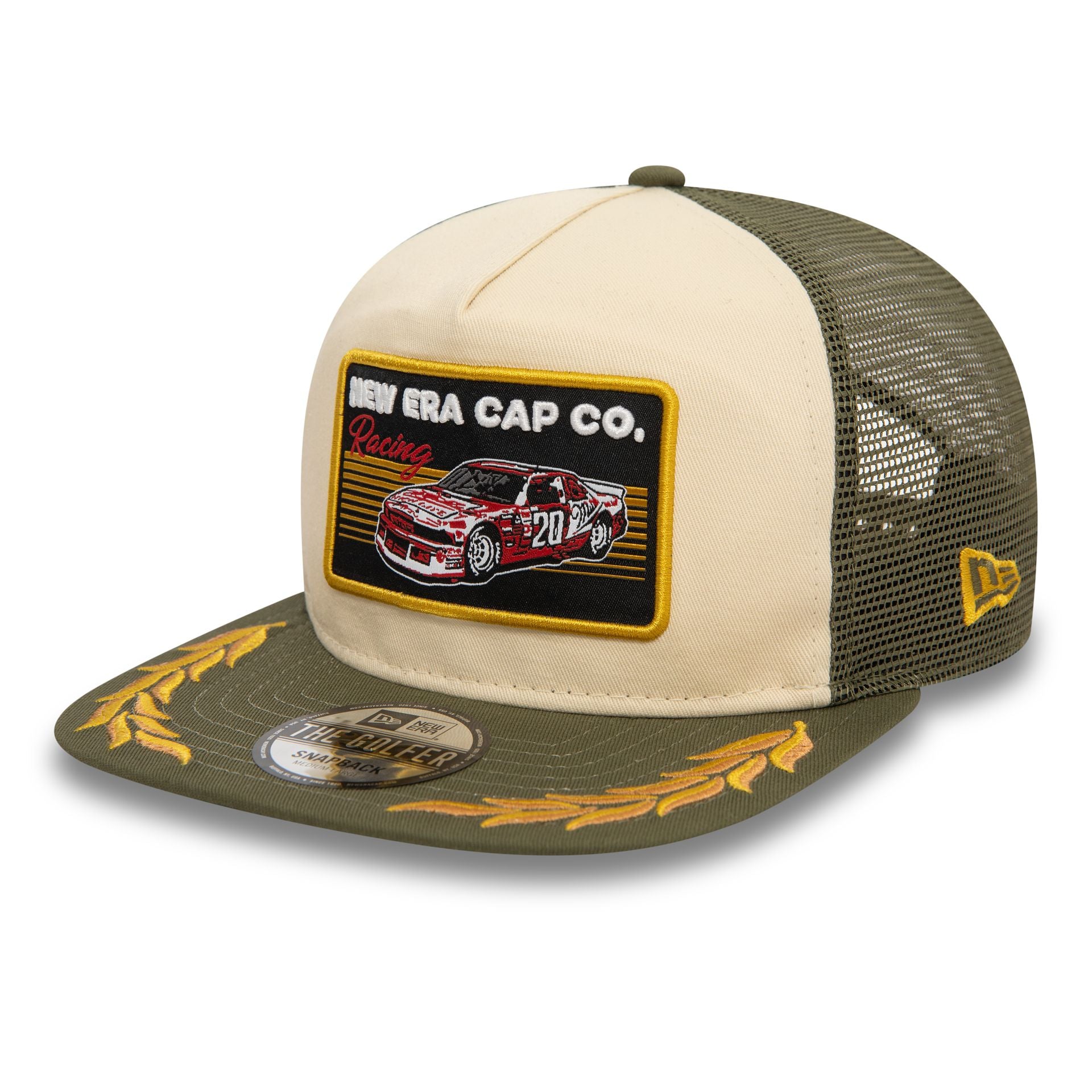 This is a New Era Motorsport Green Golfer Cap 1