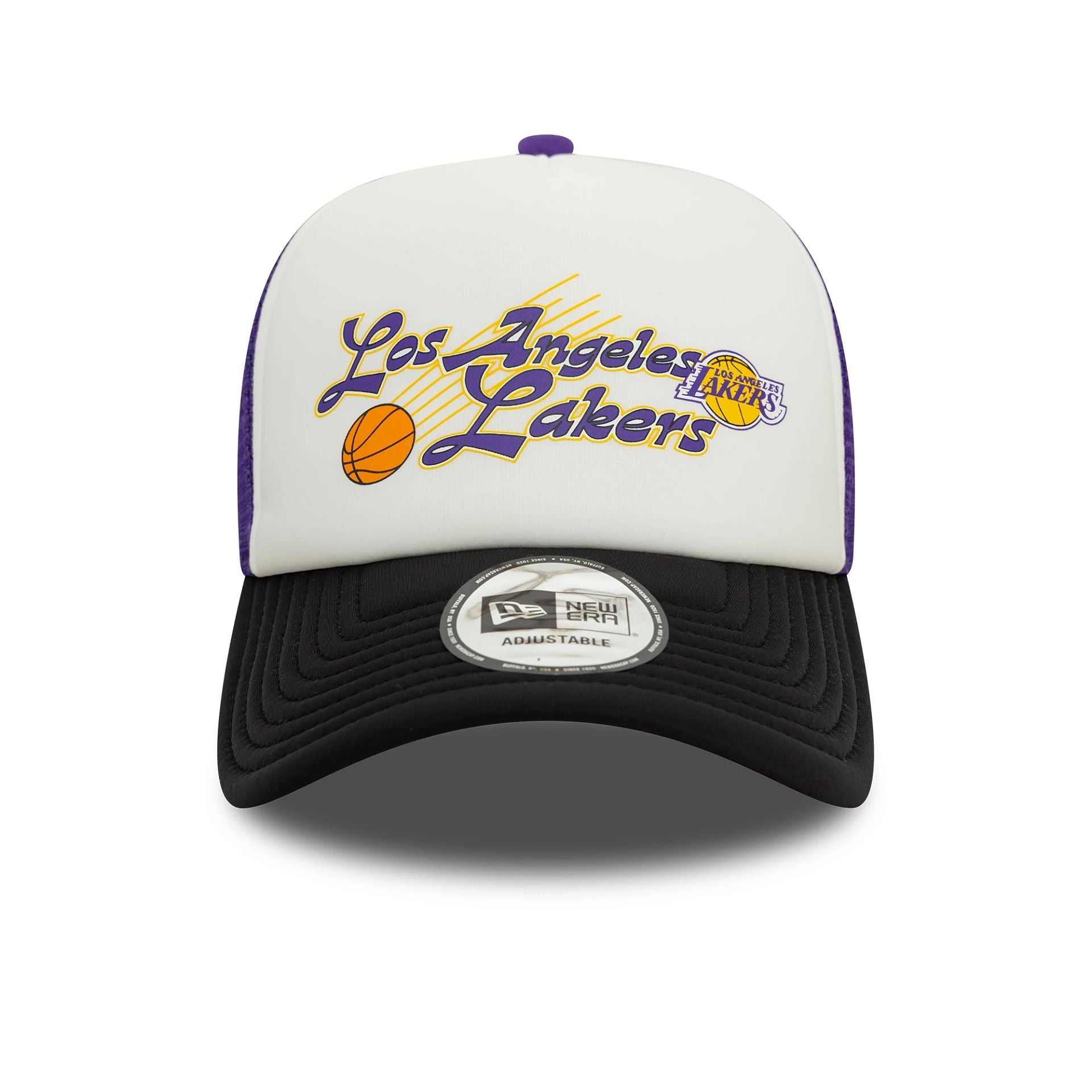 This is a LA Lakers NBA Graphic Purple 9FORTY E-Frame Adjustable Trucker Cap 2