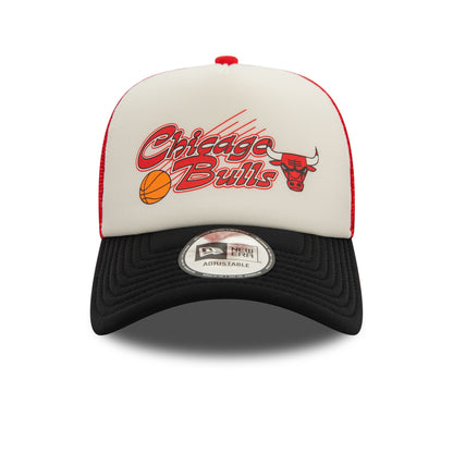 This is a Chicago Bulls NBA Graphic Red 9FORTY E-Frame Adjustable Trucker Cap 3