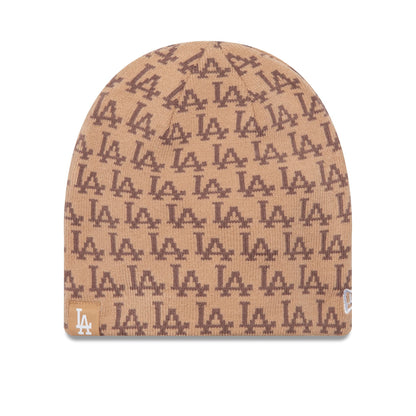 This is a LA Dodgers Jacquard Beige Skull Knit Beanie Hat 1