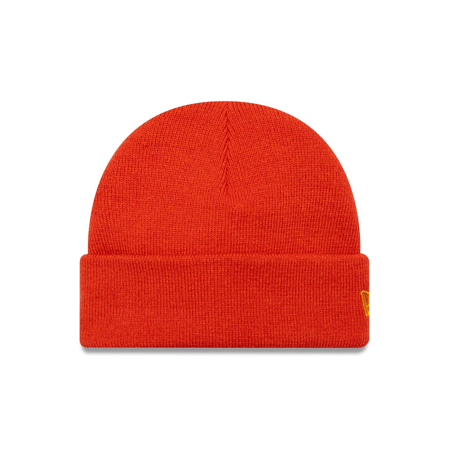 This is a New Era Orange Short Cuff Knit Beanie Hat 1