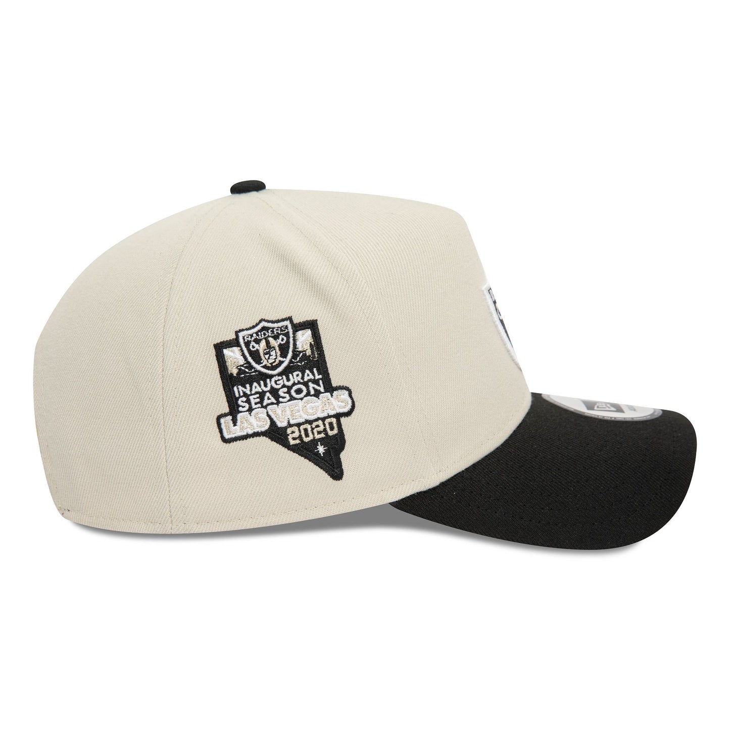 This is a Las Vegas Raiders NFL Light Beige 9FORTY E-Frame Adjustable Cap 6