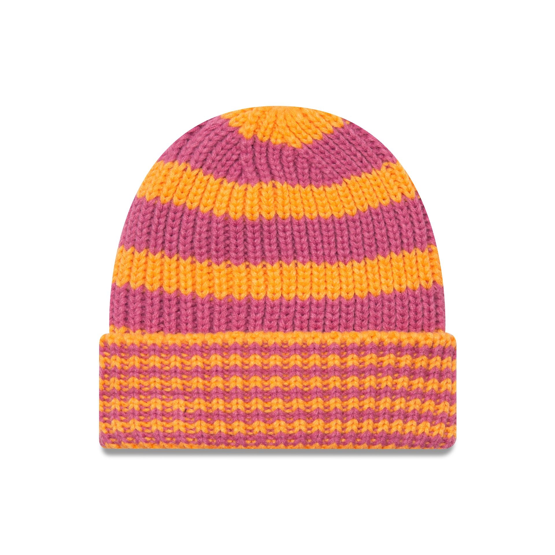 This is a New Era Stripe Orange Cuff Knit Beanie Hat 1