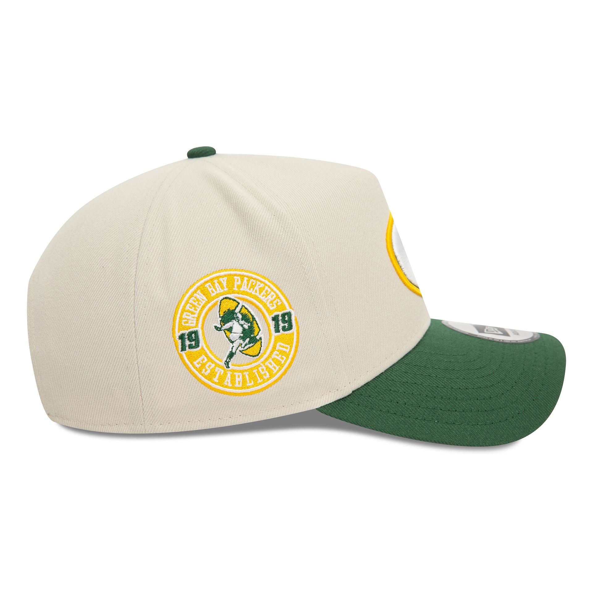 This is a Green Bay Packers NFL Light Beige 9FORTY E-Frame Adjustable Cap 5