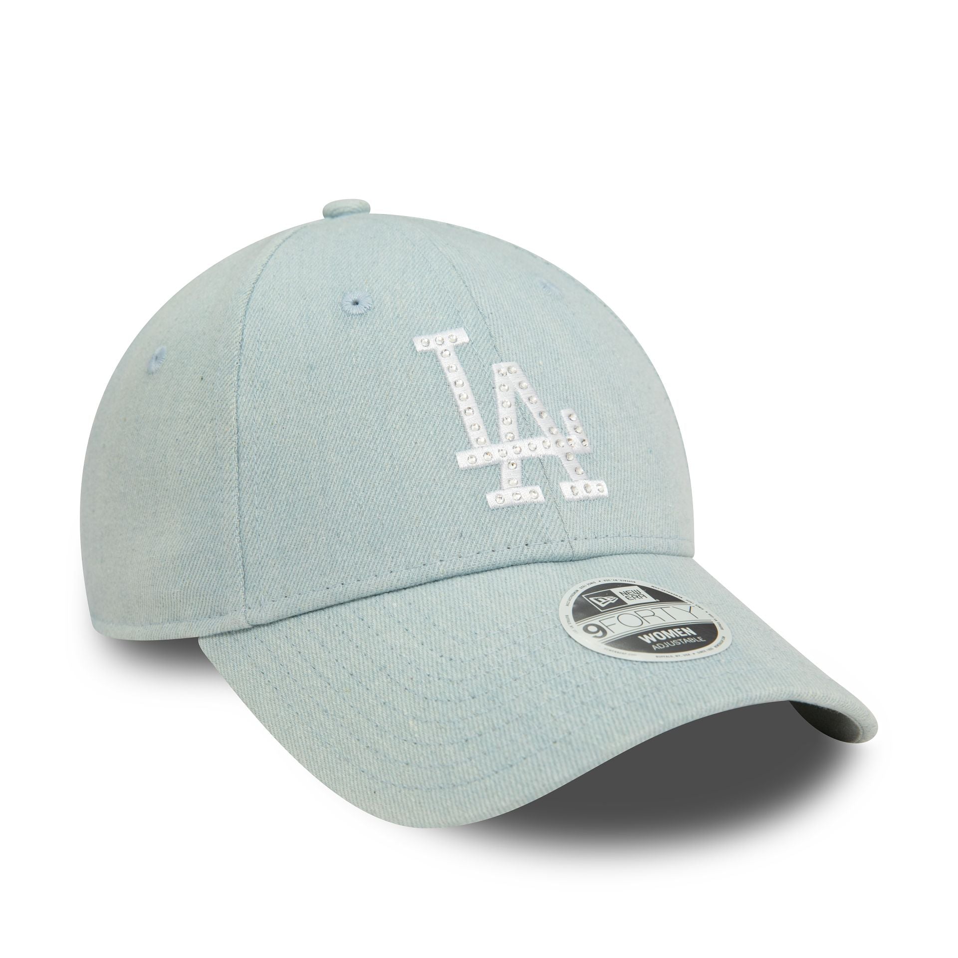 This is a LA Dodgers Womens Diamante Denim Light Blue 9FORTY Adjustable Cap 1