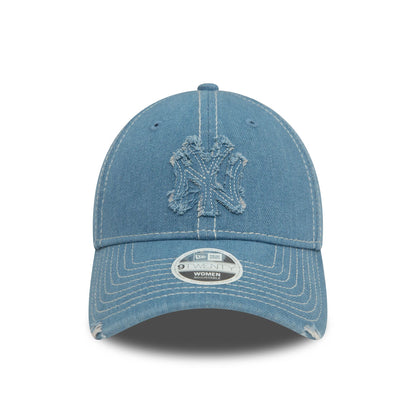 This is a New York Yankees Womens Denim Distressed Pastel Blue 9TWENTY Adjustable Cap 2