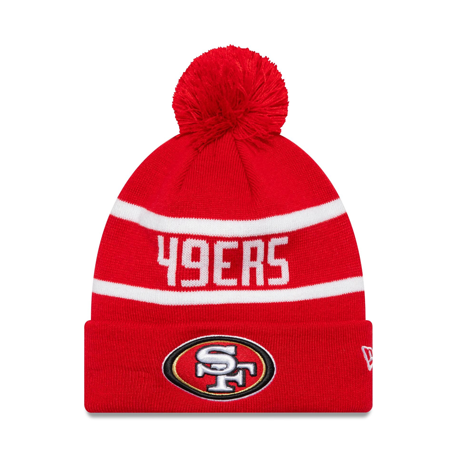 This is a San Francisco 49ers Official Team Colour NFL Red Jake Knit Beanie Hat 1