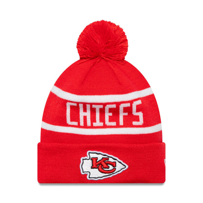 This is a Kansas City Chiefs Official Team Colour NFL Red Jake Knit Beanie Hat 1