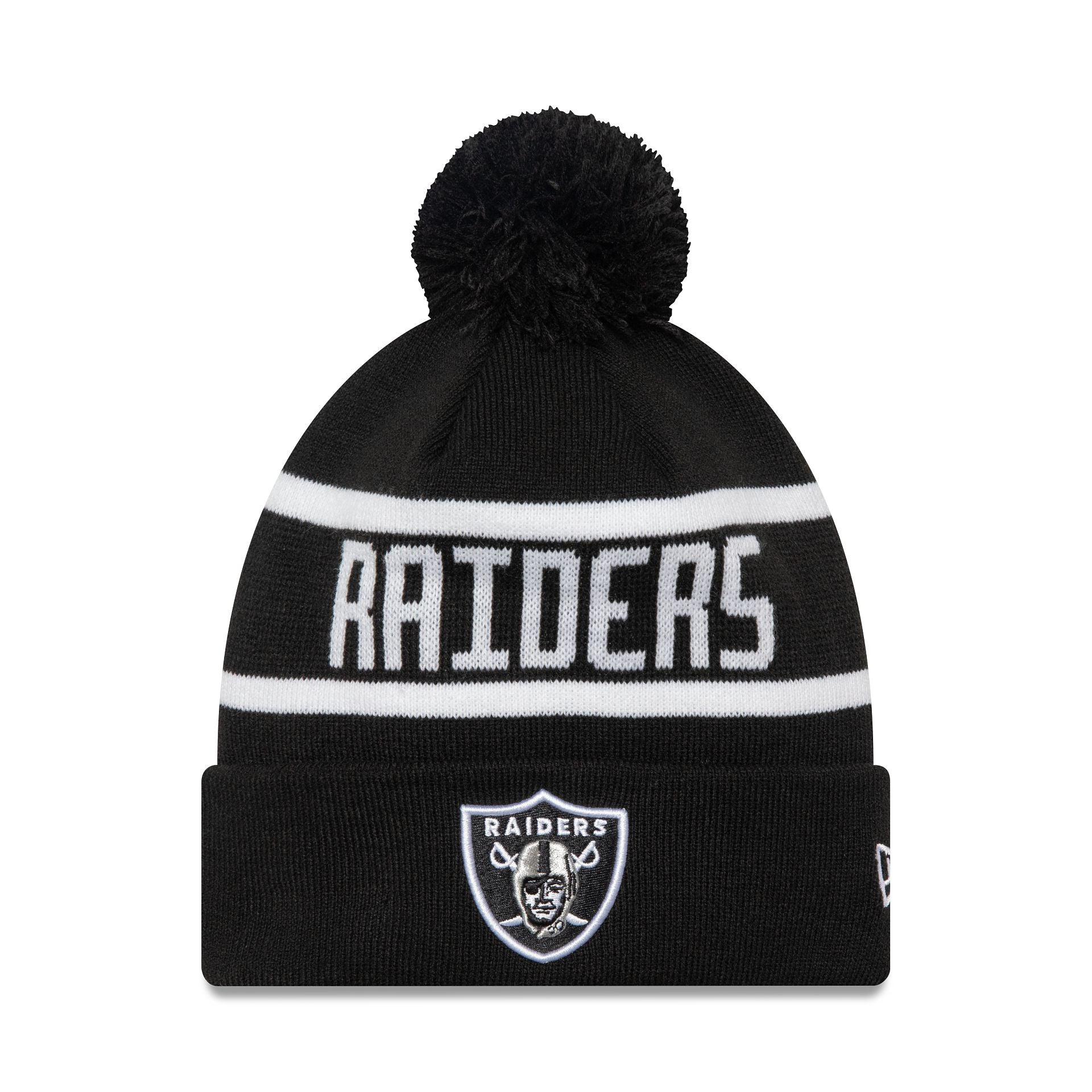 This is a Las Vegas Raiders Official Team Colour NFL Black Jake Knit Beanie Hat 1