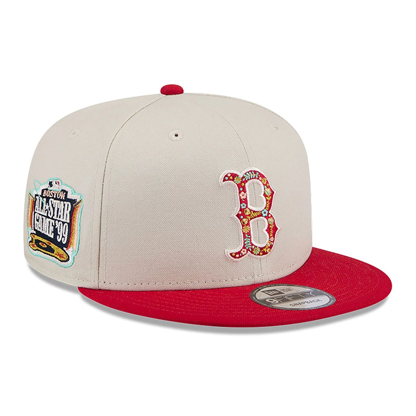 This is a Boston Red Sox Floral Fill Light Beige 9FIFTY Snapback Cap 1