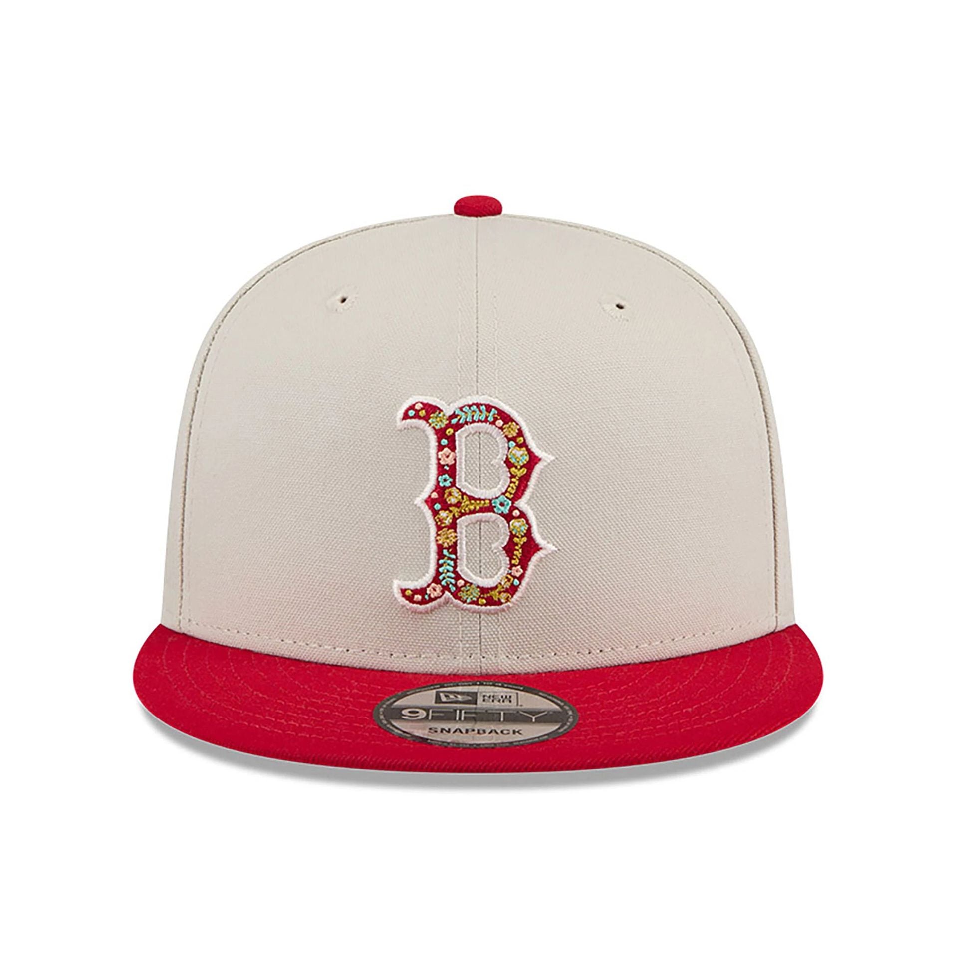 This is a Boston Red Sox Floral Fill Light Beige 9FIFTY Snapback Cap 3