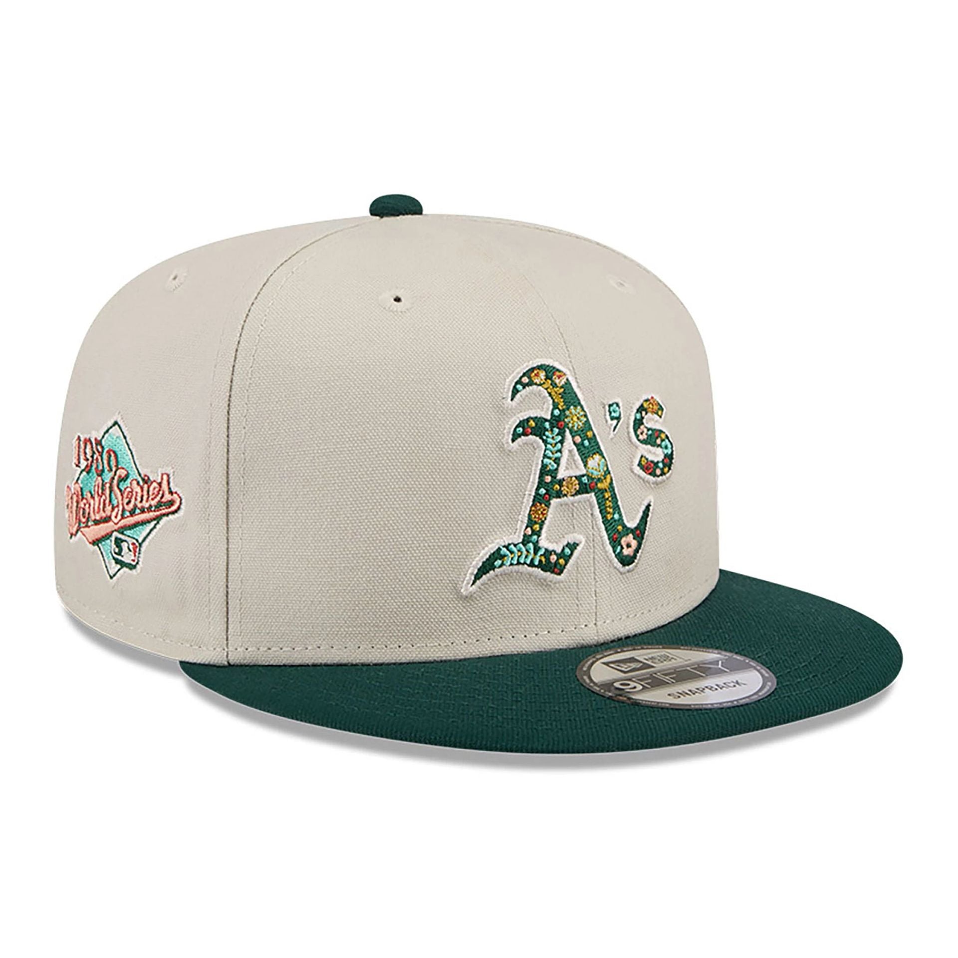 This is a Oakland Athletics Floral Fill Light Beige 9FIFTY Snapback Cap 1