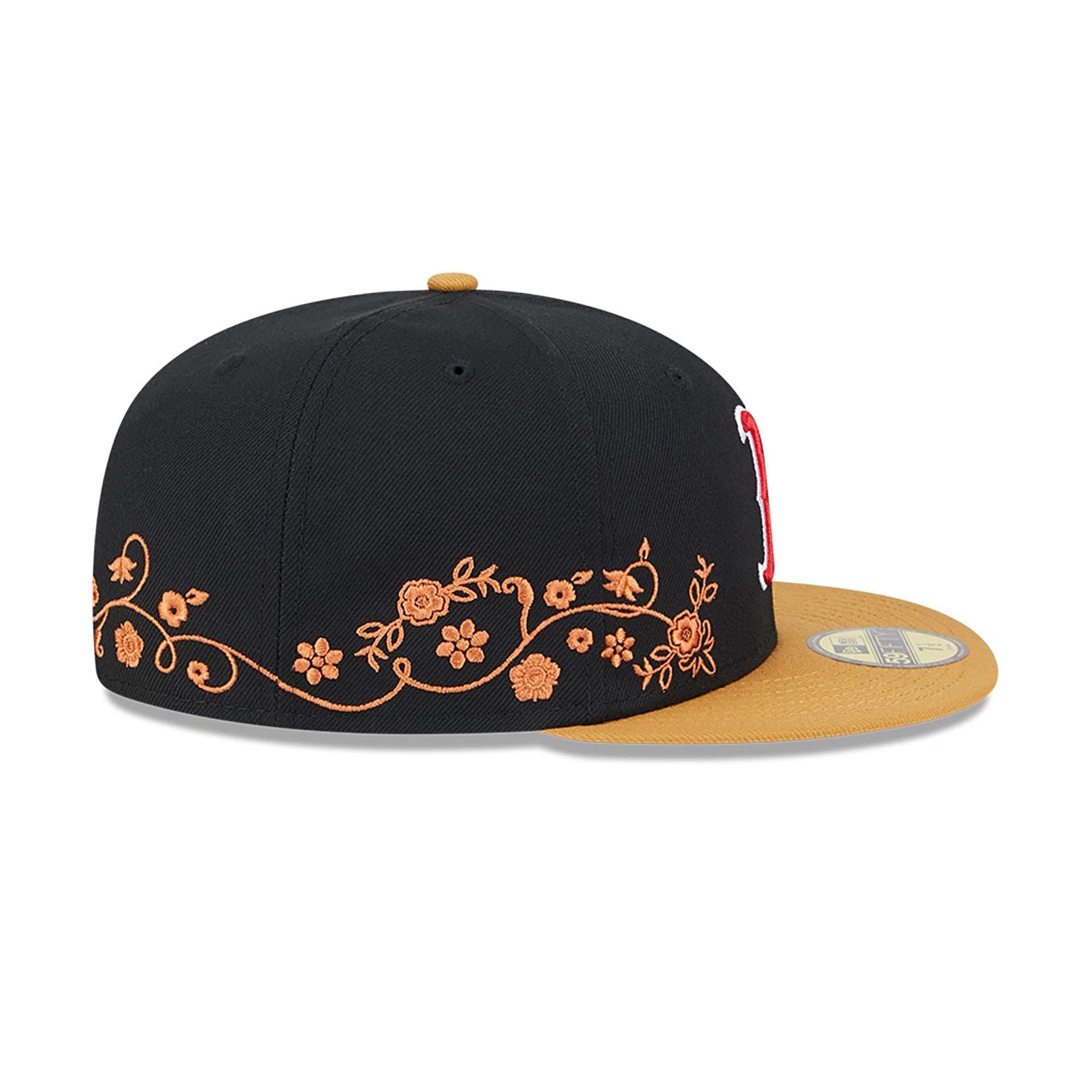 This is a Boston Red Sox Floral Vine Black 59FIFTY Fitted Cap 6