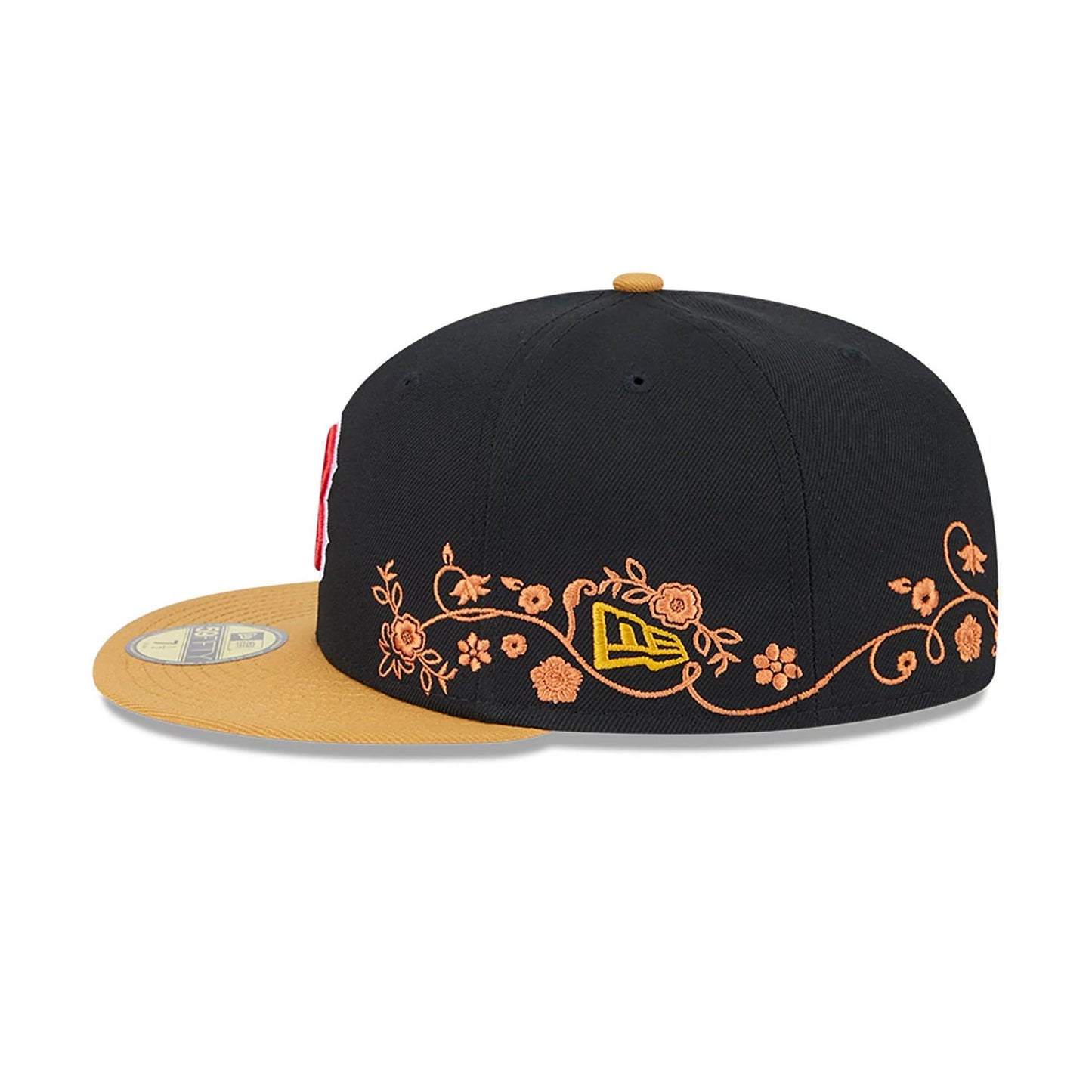 This is a Boston Red Sox Floral Vine Black 59FIFTY Fitted Cap 7