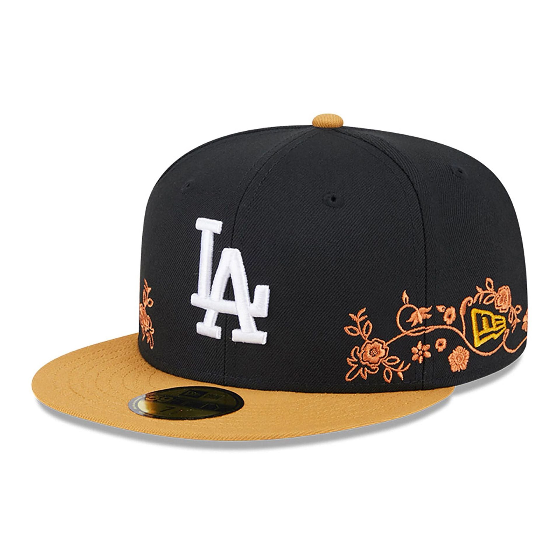 This is a LA Dodgers Floral Vine Black 59FIFTY Fitted Cap 1