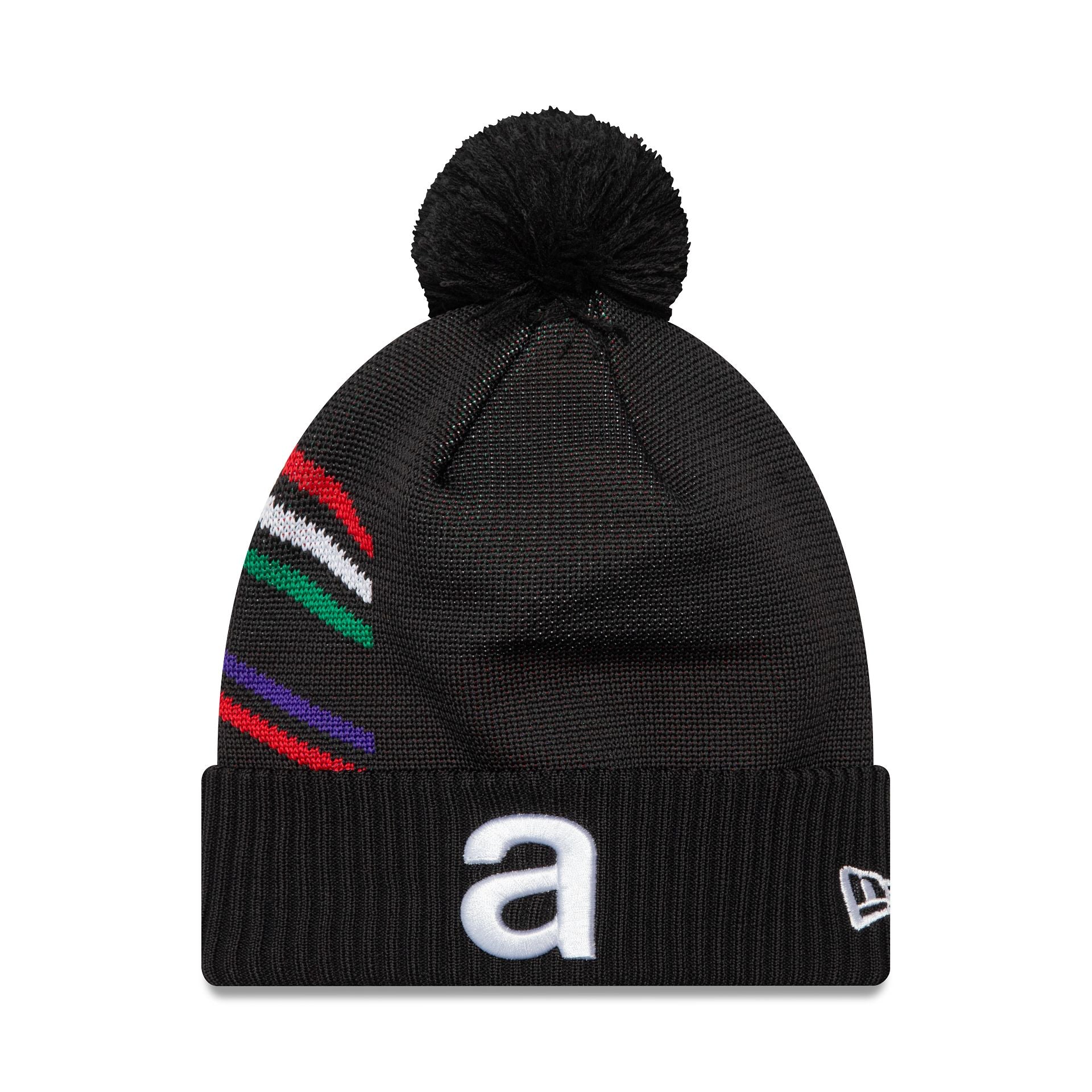 This is a Aprilia Side Stripe Black Cuff Knit Beanie Hat 1