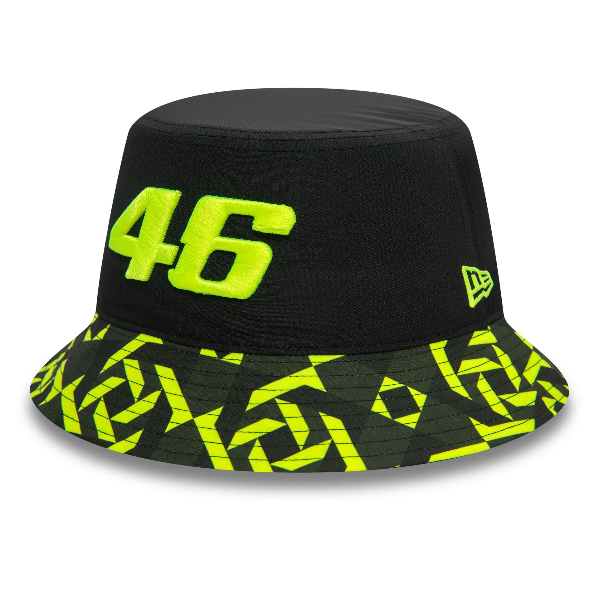 This is a VR46 Geo Print Black Bucket Hat 4