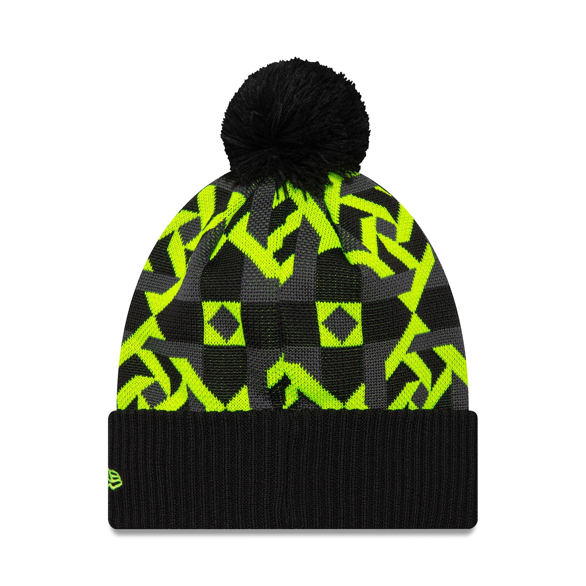 This is a VR46 Geo Black Bobble Knit Beanie Hat 2