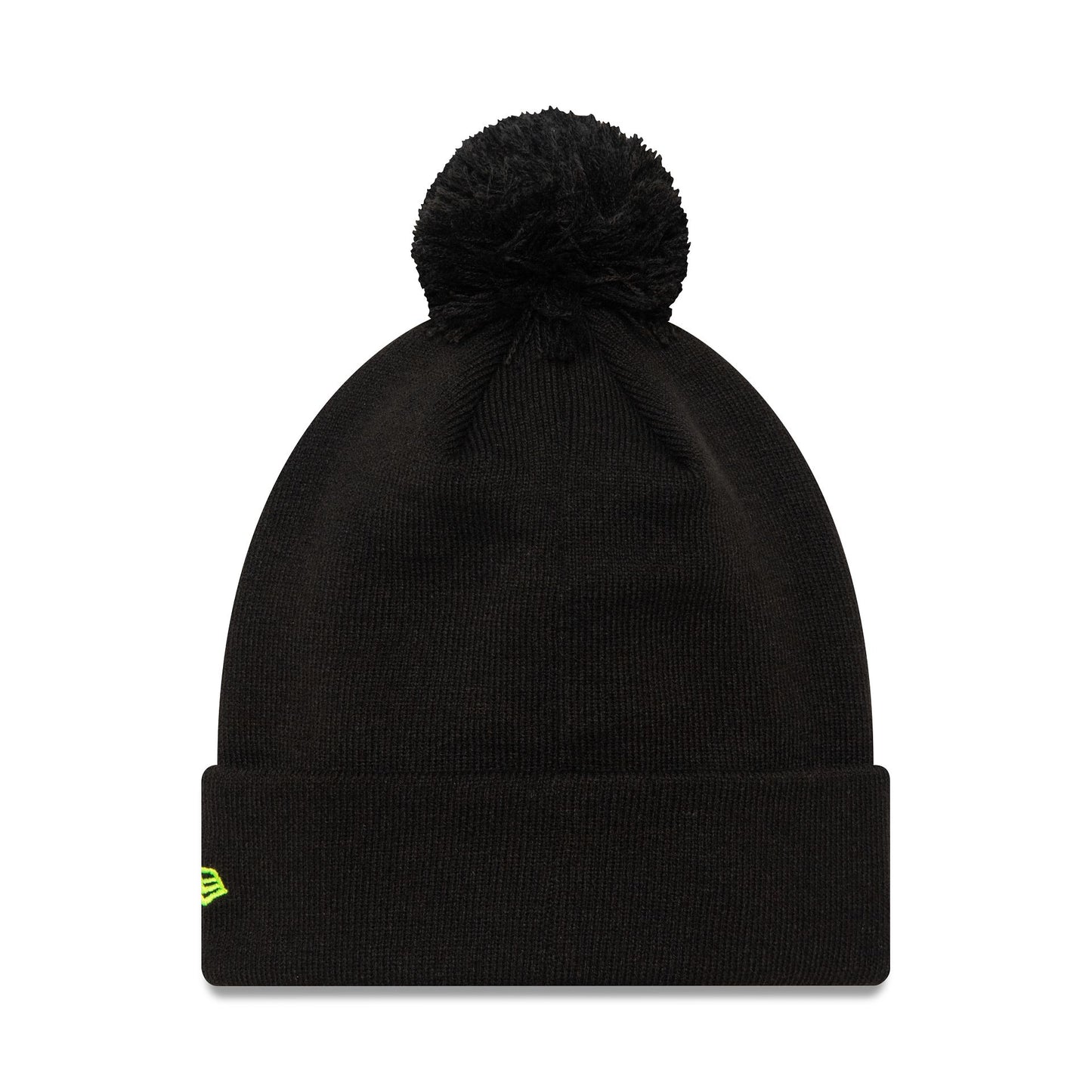 This is a VR46 Graphic Overlay Black Bobble Knit Beanie Hat 2