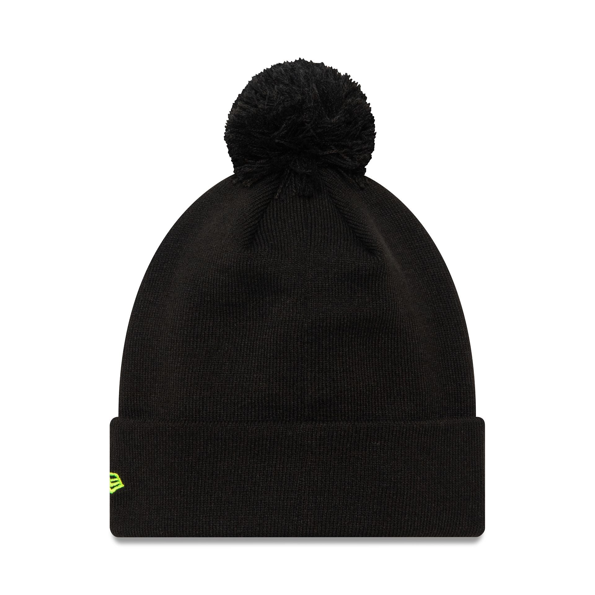 This is a VR46 Graphic Overlay Black Bobble Knit Beanie Hat 2