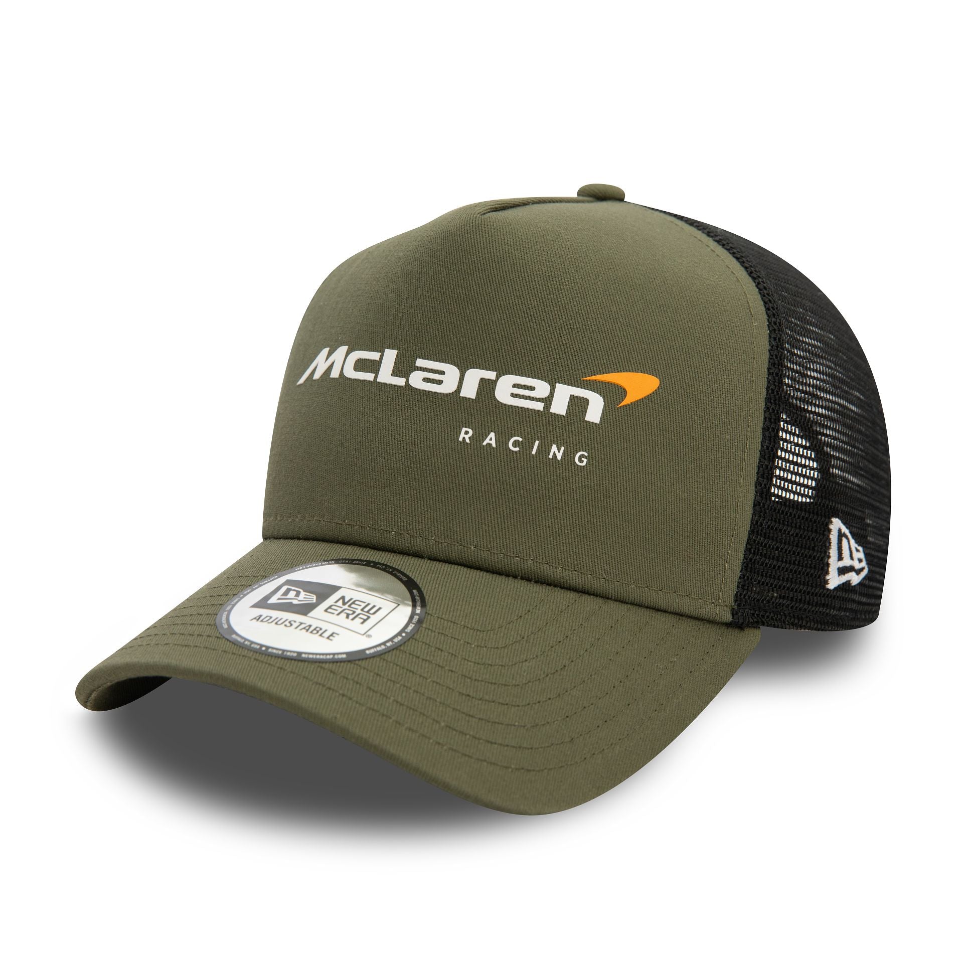 This is a McLaren Racing Seasonal Green 9FORTY E-Frame Adjustable Trucker Cap 1