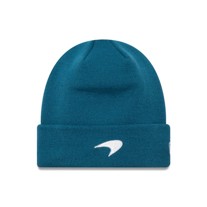 This is a McLaren Racing Seasonal Turquoise Cuff Knit Beanie Hat 1