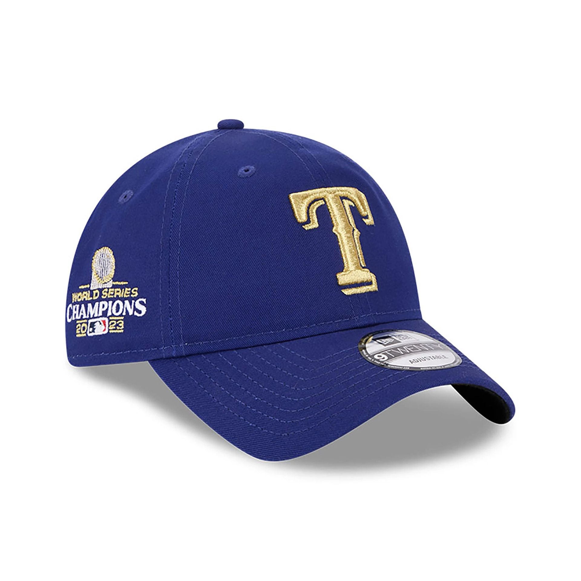 This is a Texas Rangers MLB Gold Dark Blue 9TWENTY Adjustable Cap 1