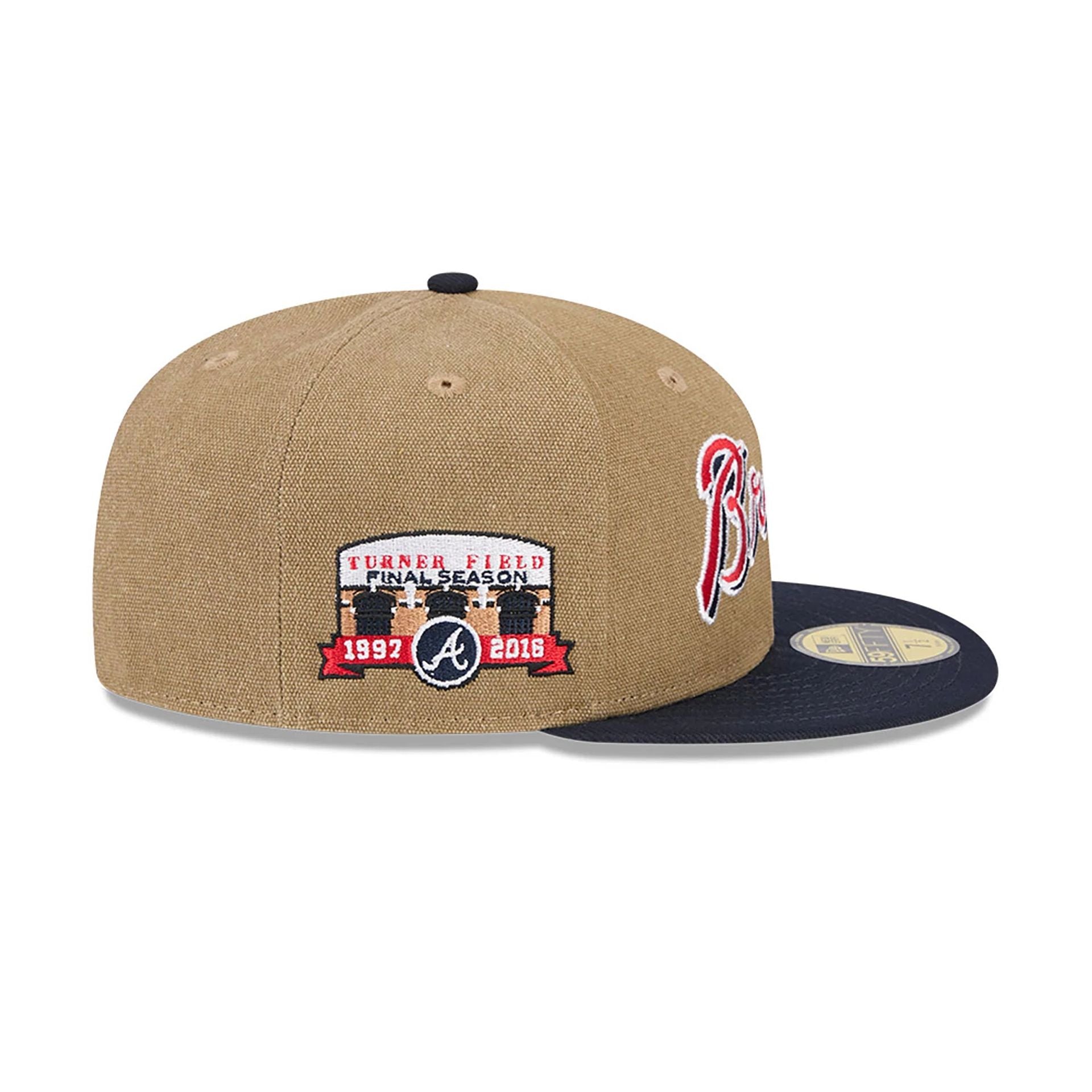 This is a Atlanta Braves Canvas Crown Beige 59FIFTY Fitted Cap 4