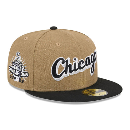 This is a Chicago White Sox Canvas Crown Beige 59FIFTY Fitted Cap 1