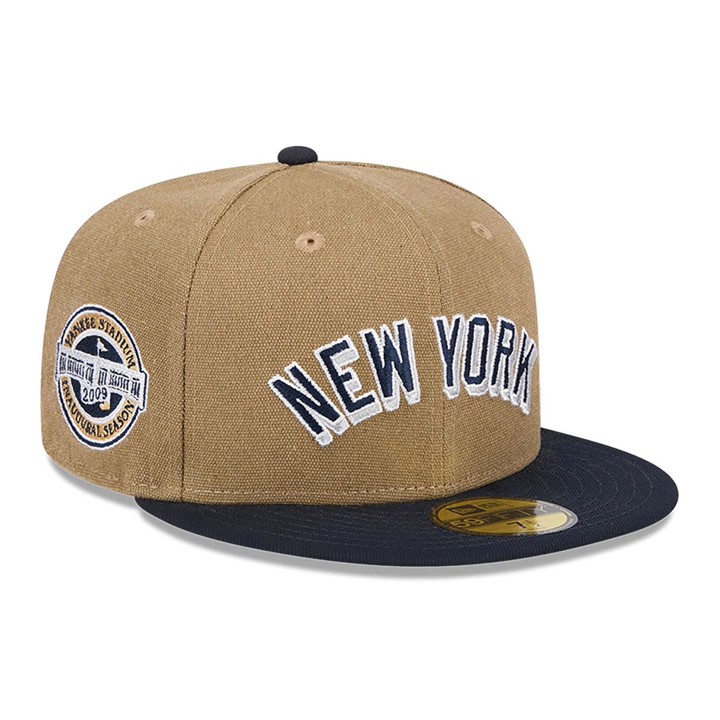 This is a New York Yankees Canvas Crown Beige 59FIFTY Fitted Cap 1