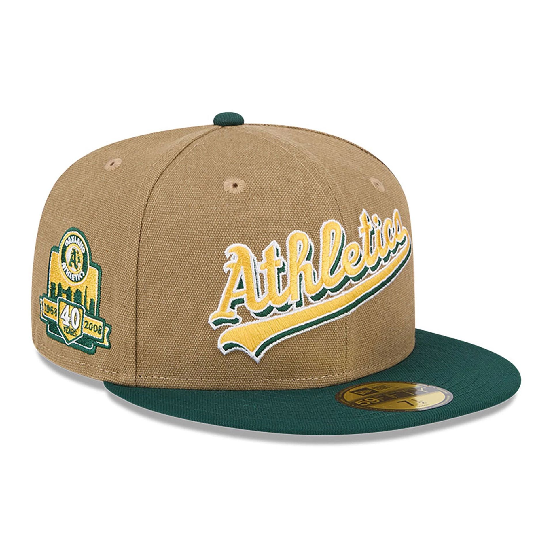 This is a Oakland Athletics Canvas Crown Beige 59FIFTY Fitted Cap 1