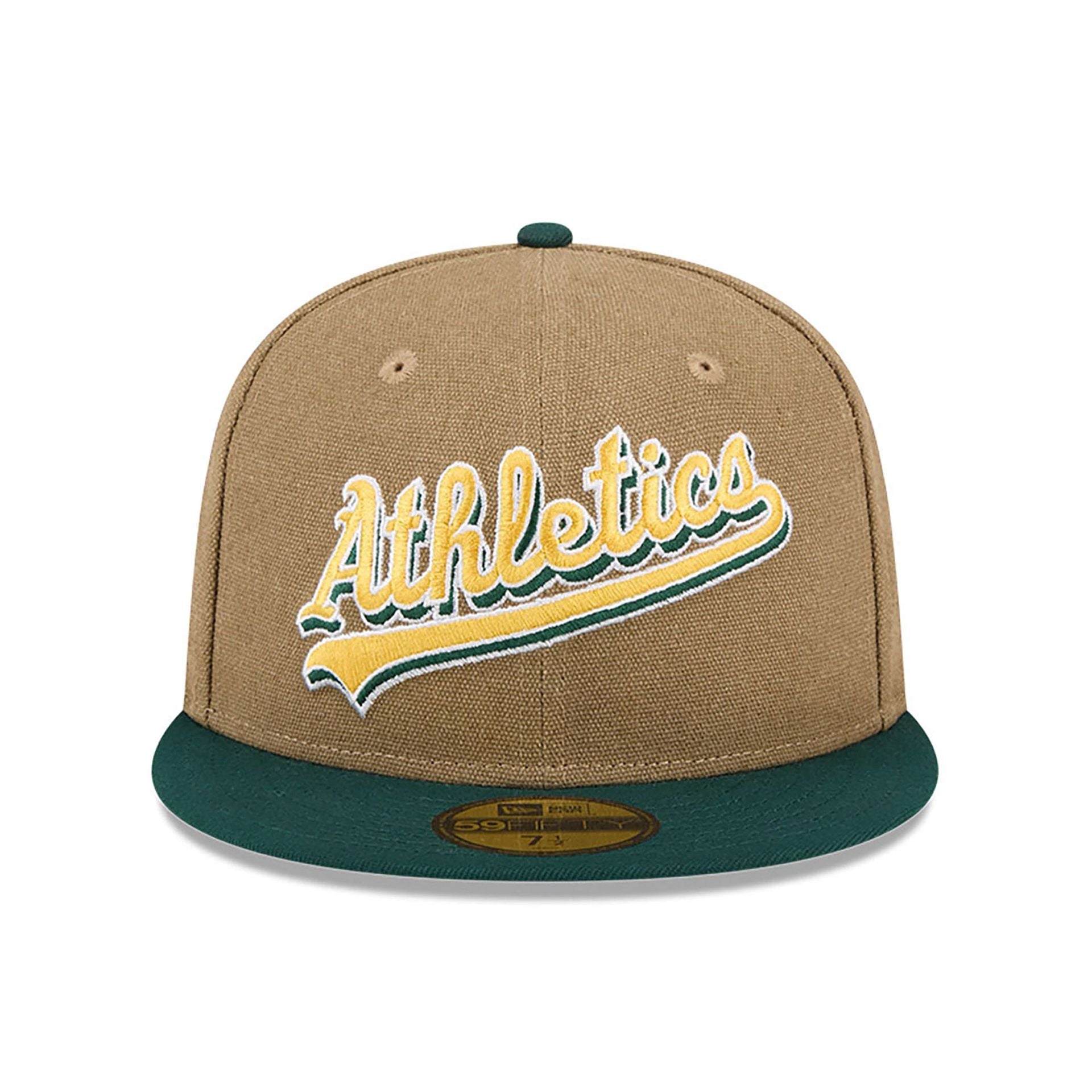 This is a Oakland Athletics Canvas Crown Beige 59FIFTY Fitted Cap 3