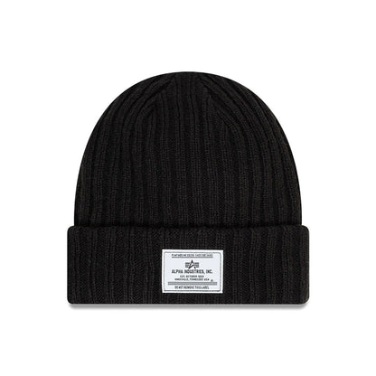 This is a MLB x Alpha Industries Black Cuff Knit Beanie Hat 1