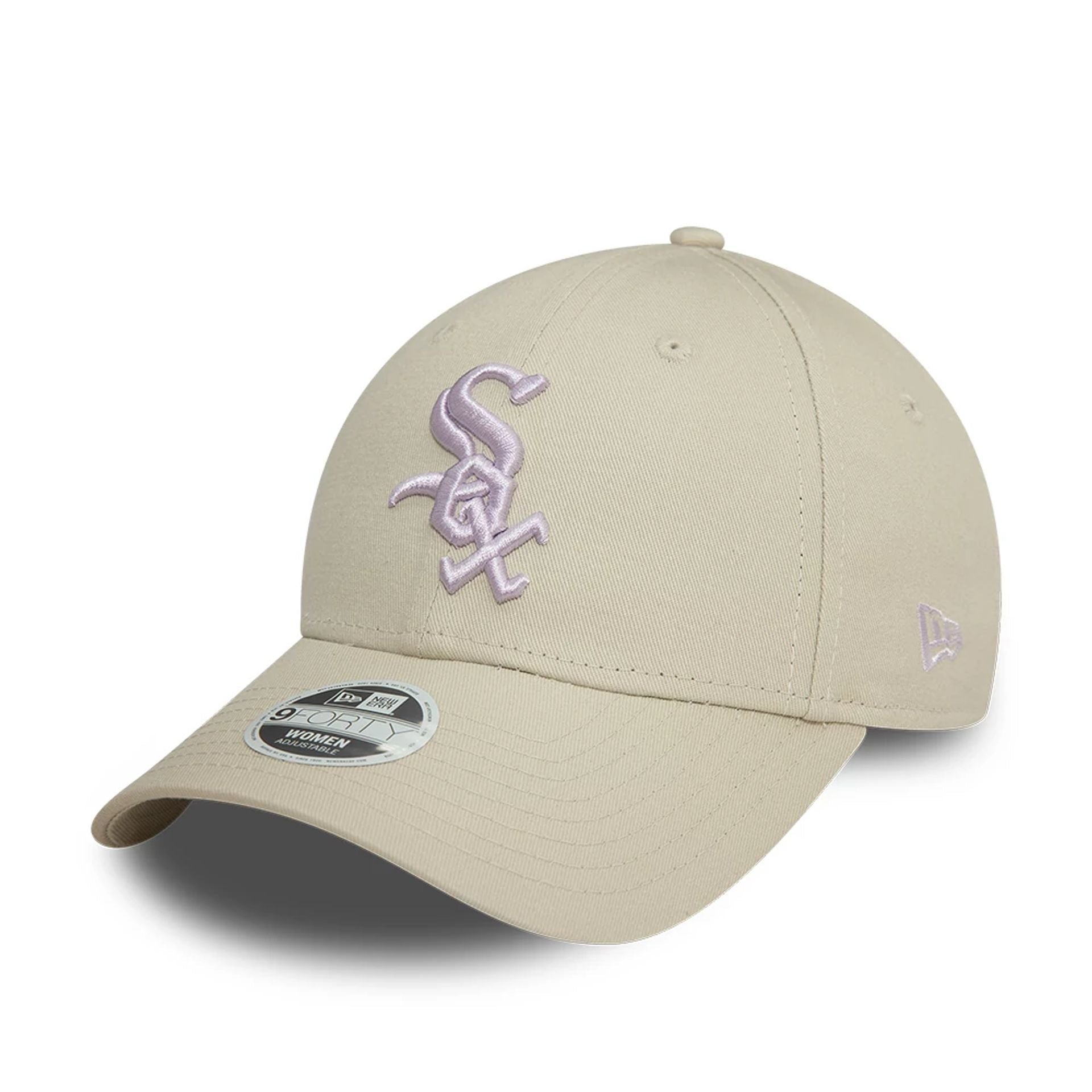 This is a Chicago White Sox Womens Purple Icon Light Beige 9FORTY Adjustable Cap 1