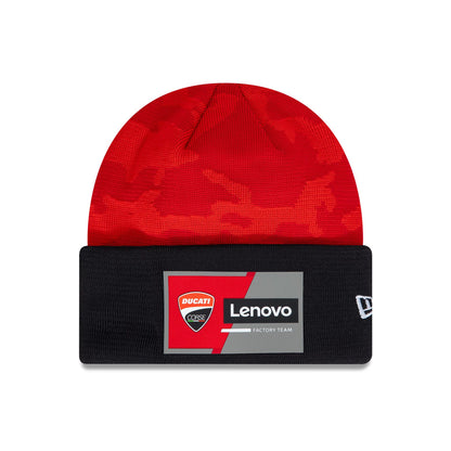 This is a Ducati Team Camo Red Cuff Knit Beanie Hat 1