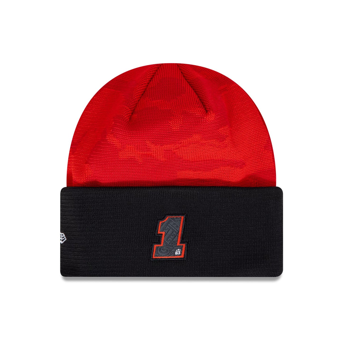 This is a Ducati Team Francesco Bagnaia Camo Red Cuff Knit Beanie Hat 2