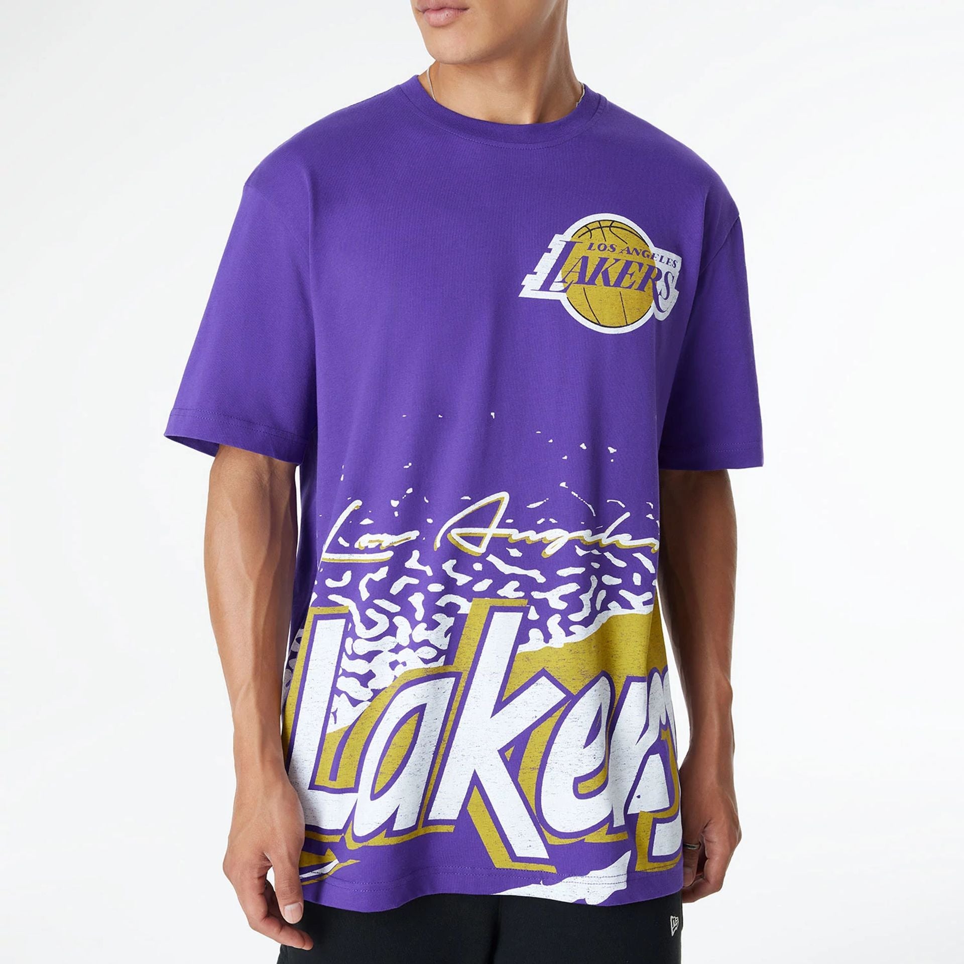 The Male model is wearing LA Lakers Sport Classic Purple T-Shirt 3