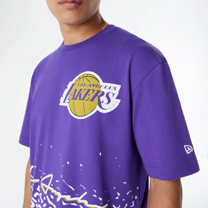 The Male model is wearing LA Lakers Sport Classic Purple T-Shirt 7