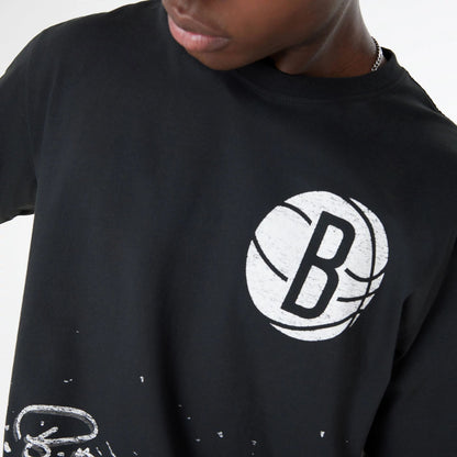 The Male model is wearing Brooklyn Nets Sport Classic Black T-Shirt 5