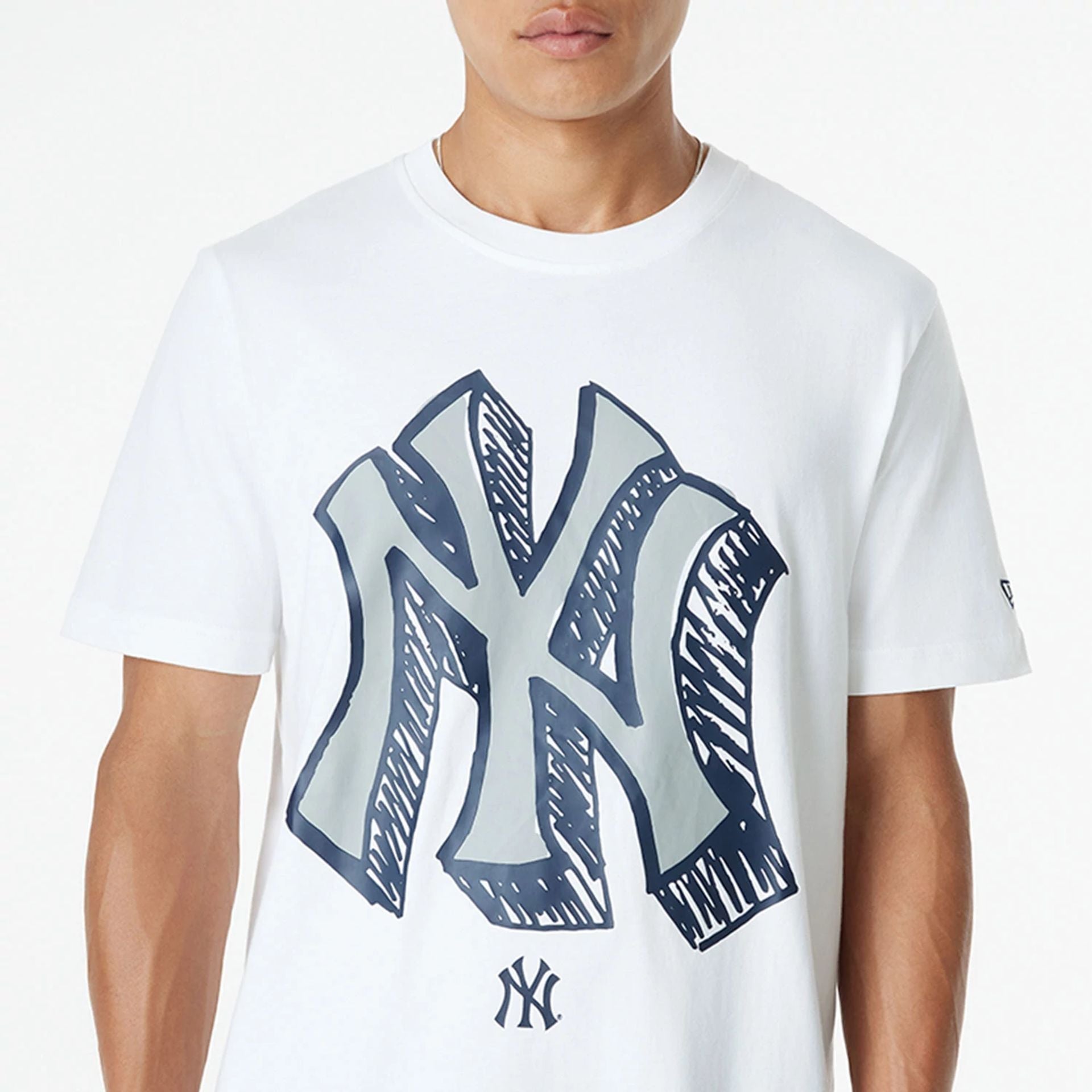 The Male model is wearing New York Yankees Official Doodles White T-Shirt 3