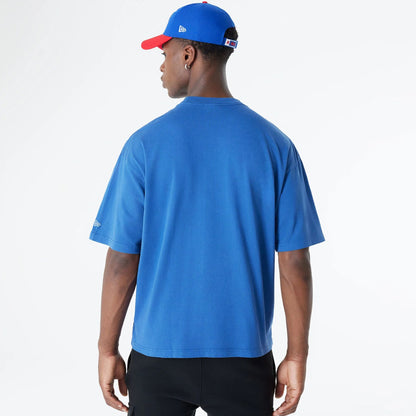 The Male model is wearing Buffalo Bills Oversized Essential Blue Oversized T-Shirt 2