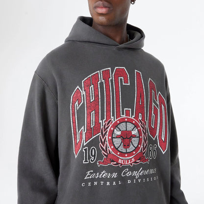 The Male model is wearing Chicago Bulls Oversized Essential Dark Grey Oversized Pullover Hoodie 3