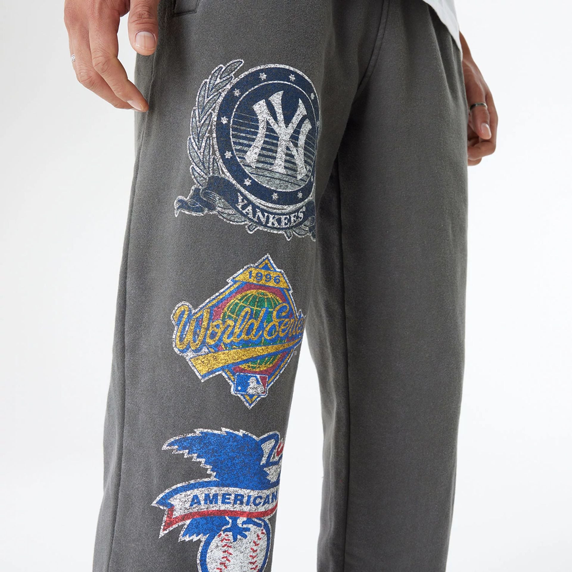 The Male model is wearing New York Yankees Oversized Essential Dark Grey Oversized Joggers 2