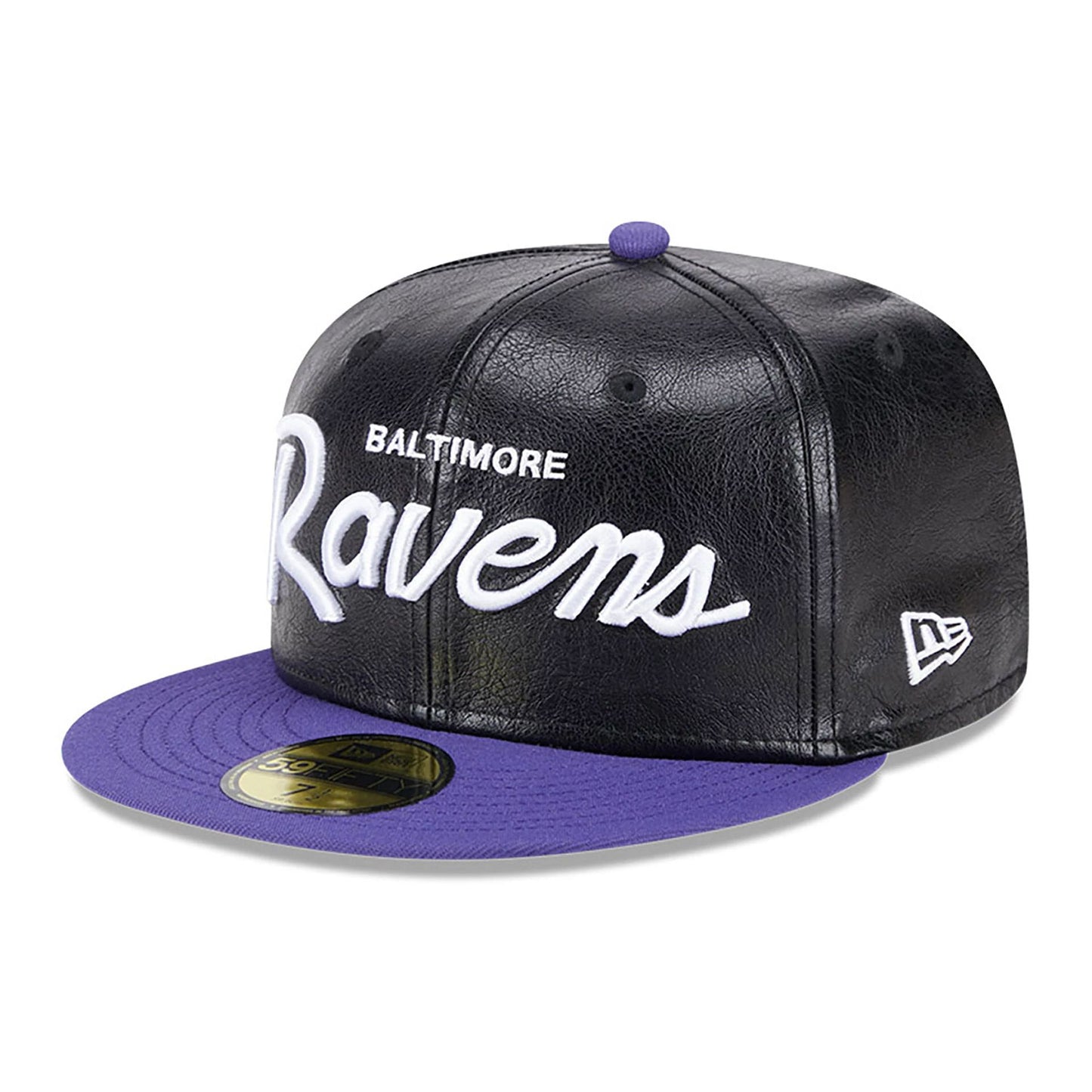 This is a Baltimore Ravens Faux Leather Crown Black 59FIFTY Fitted Cap 1