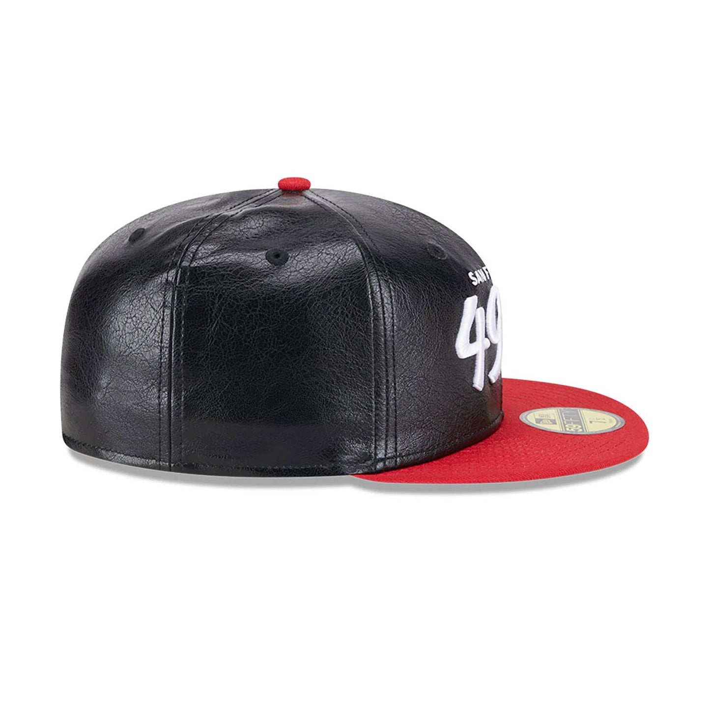 This is a San Francisco 49ers Faux Leather Crown Black 59FIFTY Fitted Cap 6